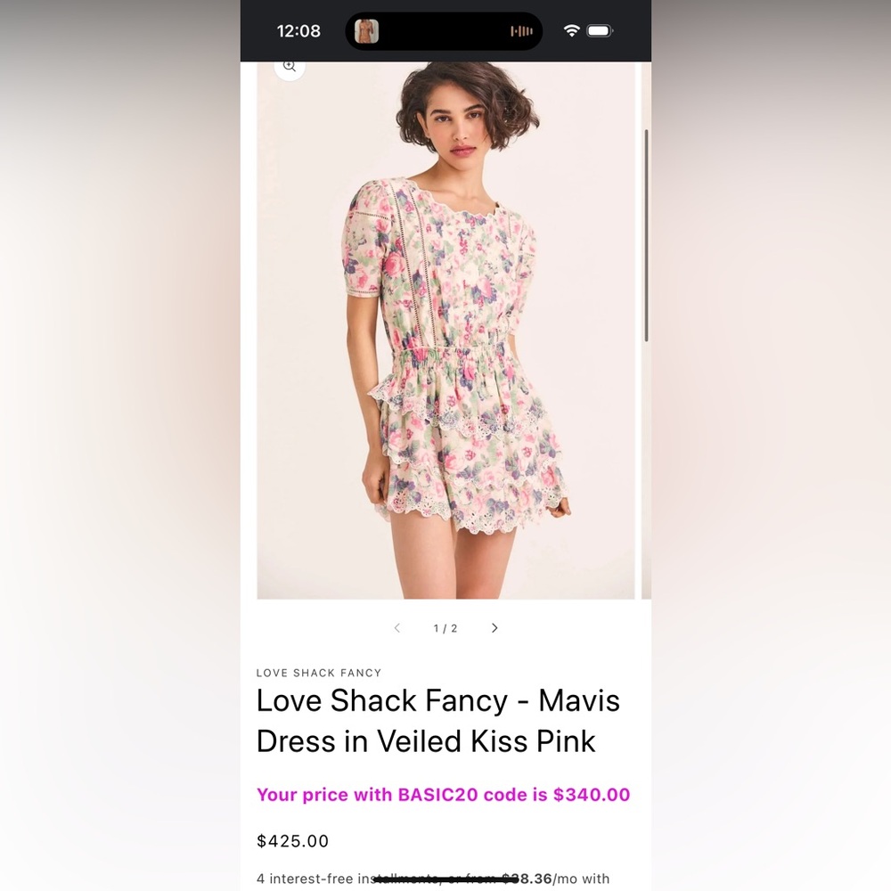 NWOT LoveShackFancy Dress size small.